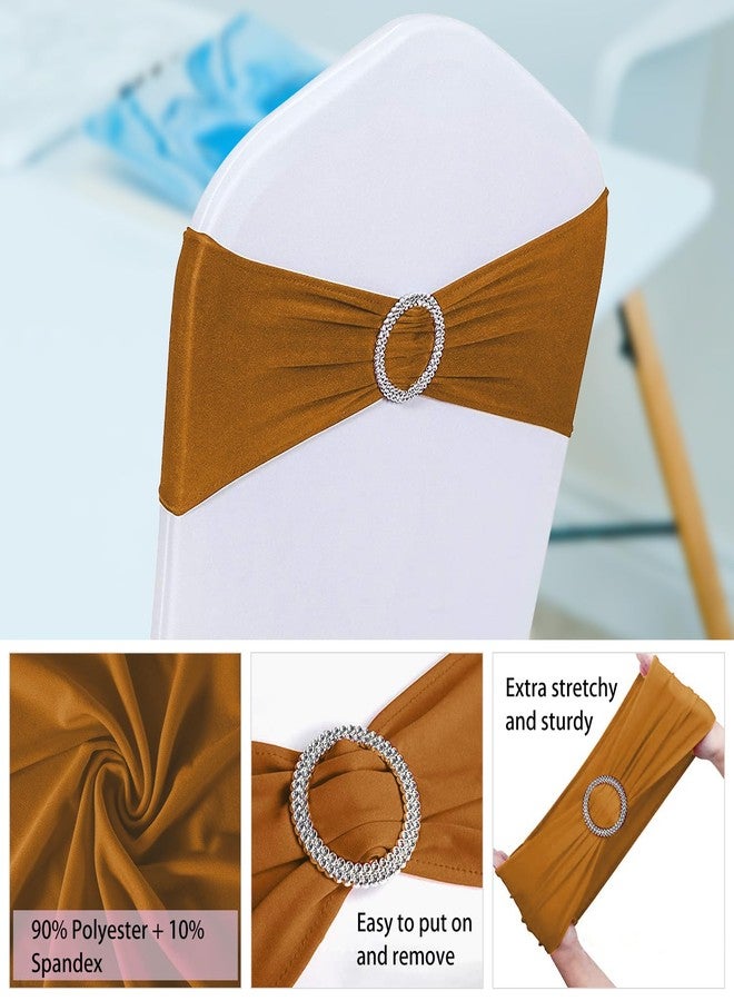 ManMengJi 25PCS Chair Sashes, Spandex Sashes Bows Brown, Chair Cover Bands with Buckle Slider for Banquet, Party, Hotel Event Decorations - Image 5